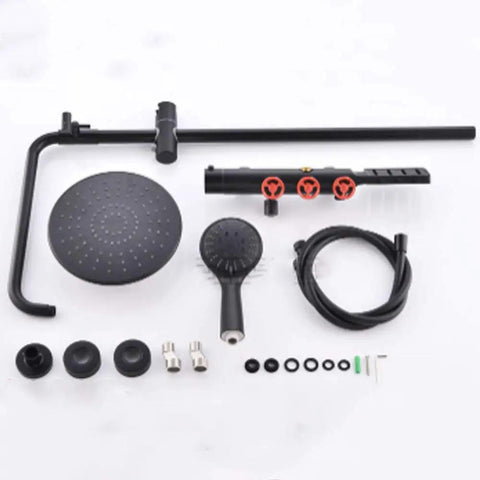 CUTPOIY Shower Set, Wall Bathroom Shower Mixers, Black Golden Brass Rainfall Concealed Shower System Embedded Box Mixer Valve, 10 Inch-A components layout.