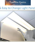 Installation of Clear Acrylic Prismatic Ceiling Panels For Fluorescent Lighting Overhead Fixtures Custom Size 8 Pack