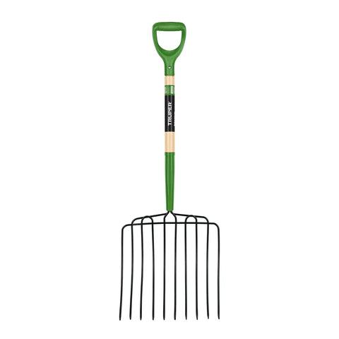 Ensilage Fork For Farm Use, Heavy Duty Manure And Bedding Fork With 10 Tines, 30 Inch Wood Handle And Poly D Handle Grip