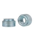 Zinc Plated Carbon Steel Self Clinching Rivet Nutserts M2 To M10 30 Piece Set For Sheet Metal Jobs showing two threaded inserts.