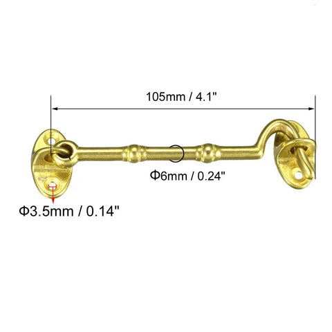 Premium Brass Hook And Eye Latch For Gate Cabin Door Window With Screws Heavy Duty Secure Locking Hardware 105mm golden finish