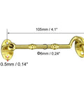 Hook Latch for Gate Door Window Cabinet Eye Closure with Mounting Screws in brass, 105mm long, diameter 6mm, shown with measurements.