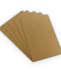 Five 8.5 by 11 inch brown chipboard sheets, 0.022 inch thick, for crafting and DIY projects, shown fanned out on white background.