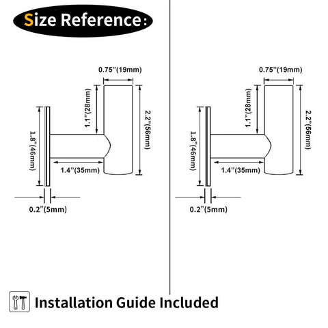 Size diagram of Matte Black Adhesive Towel Hooks Set Of 2 For Bathrooms No Nails Wall Hangers That Hold Towels Tight Stainless Steel Premium Sticky Hooks Rust Resistant Easy Install Without Tools.