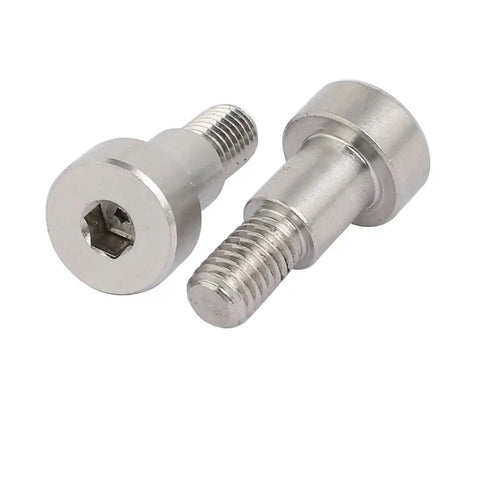 Premium Grade Heavy Duty 304 Stainless Steel Hex Socket Shoulder Bolt Featuring Crisp M8 Threads And Rock Solid 10Mm Shaft 12Mm Length Designed For Dead Simple Assembly And Daily Garage Tasks Pack Of Five close up view of two stainless steel bolts