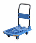 Foldable Cargo Cart Hand Truck With Smooth Steering Casters And Reinforced Frame Portable Trolley For Moving Boxes Blue 90 By 60 Cm Five Inch TPR Silent Wheels Beefy Built Folding Cart For Home Or Warehouse, blue foldable cargo cart, 90x60 cm