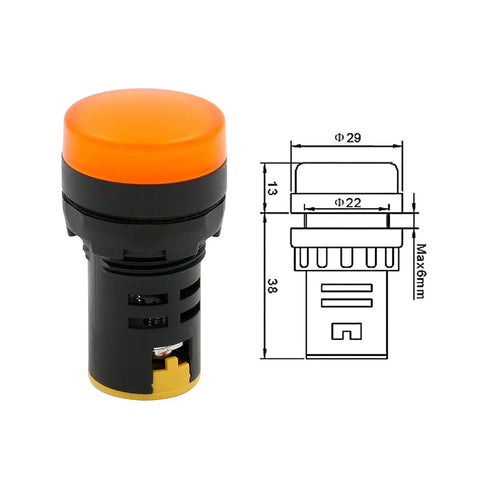 22mm LED Indicator Light Heavy Duty for Industrial Machinery Control Circuits 220V AC Panel Mount Seven Eighths Inch