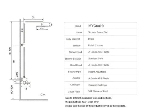 Golden White Shower Faucet In Wall Mixer System Rainfall Brass Body Massage Set Swive Spout(Black) dimensions and specifications.