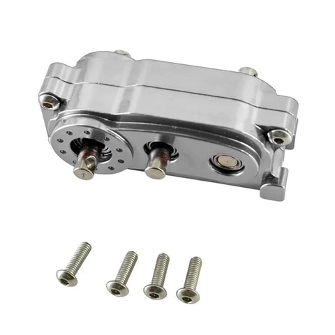 1 By 10 Scale Crawler Transmission Gearbox Upgrade Front Transfer Case For SCX10 I II Silver Metal Chassis Frame Spare Part Beefed Up Heavy Duty Durable Housing For Tough Terrain, silver metal gearbox with mounting screws