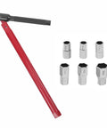 Top Shelf Metric Socket Wrench Set For Single Handle Faucet Repair Professional Grade Tool Steel Hex Driver Heavy Duty. Red wrench and six metric sockets.