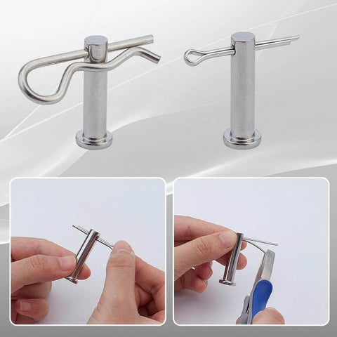 184 Piece Clevis Pin And Cotter Pin Dowel Pins Assortment Kit showing 304 stainless steel hitch pin clips in use