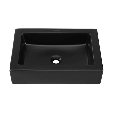 22-Inch Ceramic Rectangle Vessel Sink Matte Black Sick Matte Finish For Above-Counter Install, Scratch-Resistant Non-Porous Ceramic