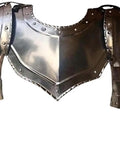 Front view of Medieval Iron Gorget Spaulders Shoulder Armor Set Battle Ready, Viking Crusader Pauldrons in 18 Gauge Steel
