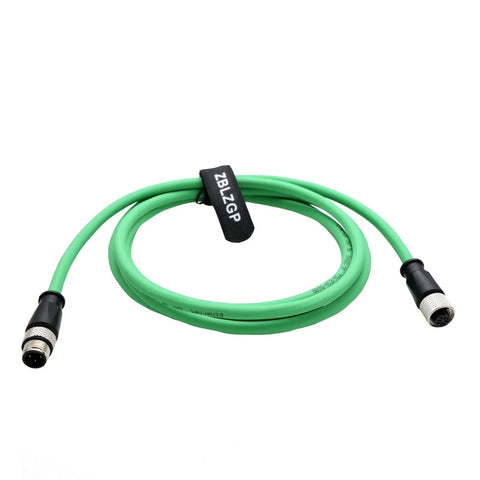 M12 4 Pin To 5 Pin Connector Cable For Actuator And Sensor, Male To Female, Shielded Signal Wire, Green, 2M Length, IP67 Rated
