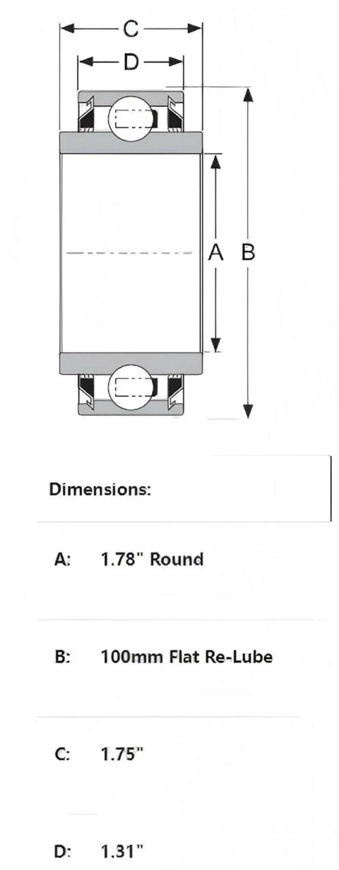 Diagram of Drivetrain Heavy Duty Disc Harrow Bearing With Triple Lip Seals Replacement Parts DC211TTR21 dimensions.