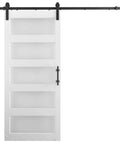 36 Inch By 84 Inch Glass Barn Door Slab In White MDF With Frosted Glass PVC Surface Includes Six Point Six Feet Hardware Kit Door Handle And Floor Guide DIY Friendly And No Fuss Ready To Install, front view