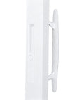 Flush Mount NonKeyed Sliding Glass Patio Door Lock Handle Set Fits One To One And One Eighth Inch Thick Doors With Six And Five Eighth Inch Hole Spacing Night Lock Hook Latch NonHanded White side view