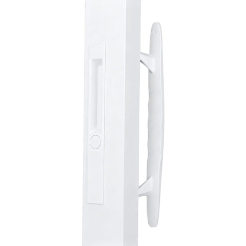 Flush Mount NonKeyed Sliding Glass Patio Door Lock Handle Set Fits One To One And One Eighth Inch Thick Doors With Six And Five Eighth Inch Hole Spacing Night Lock Hook Latch NonHanded White side view