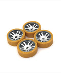 RC Wheel Hub Upgrade Kit For 1 By 28 Scale RC Cars Yellow Durable Racing Soft Tire Hub Easy Install High Strength Part For K989 284131 IW04M And Similar Models Boosts Speed And Style, showing four yellow wheel hubs with black spokes.