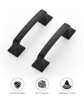 30 Pack Solid 3 Inch Center To Center Square Arch Cabinet Pulls Matte Black For Kitchen Cabinets Drawer Handles Hardware For Cupboards And Doors With 365 Day Satisfaction Guarantee, showing front view with scratch resistance and anti-fingerprint features