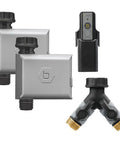 B-hyve Smart Hose Watering Timer 2-Pack With Wi-Fi Hub And Hose Splitter Gray, App Controlled Irrigation System shown