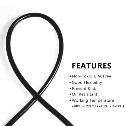 Half Inch ID To Three Quarter Inch OD Heavy Duty Food Grade Silicone Tubing For High Temp Use Vacuum Air Water Transfer Hose FDA Compliant USDA Approved 3.28 Ft Length coiled with features listed such as non-toxic and flexible.