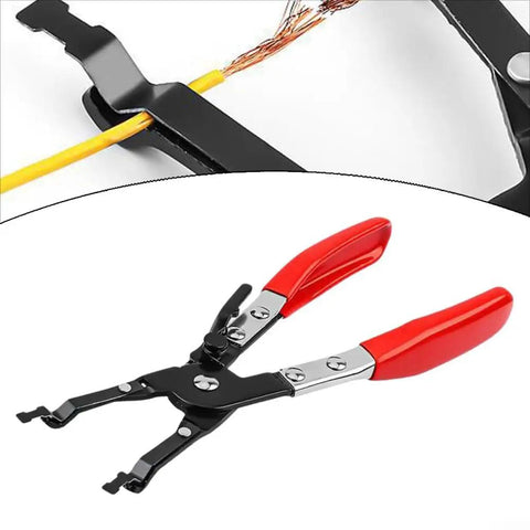 Premium One-Handed Car Wire Welding Clamp 240mm Adjustable Ratchet Tool for Precision Soldering And Tight Joints Without A Tremor with black and red grips.