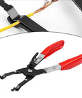 Heavy Duty Soldering Plier Wire Welding Clamp Ratchet Tool Stainless Steel for precise crimping, showing red grips and wire.