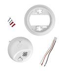 Hardwired AC Smoke Alarm With 10 Year Sealed Battery Backup And Smart Sensing Tech, includes mounting plate and wiring.