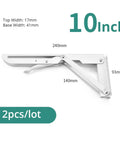Two Pack Triangle Wall Brackets for Adjustable Mounts, 10-inch stainless steel foldable shelf support with dimensions