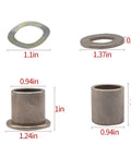 Club Car DS Golf Cart Spindle Bronze Bushing Kit Upper And Lower Includes Thrust Bearings And Kingpin Washers Fits 1981 Up OEM 1010150 1016389 8067 7048, bronze bushings and washers with size labels