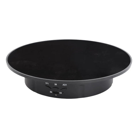 Electric Rotating Display Turntable For Product Photography Shows With Smooth 360 Degree Spin And Adjustable Speed Settings At 8 15 Or 30 RPM Plus Precise Angle Control For Epic Social Media Videos, black ABS design.
