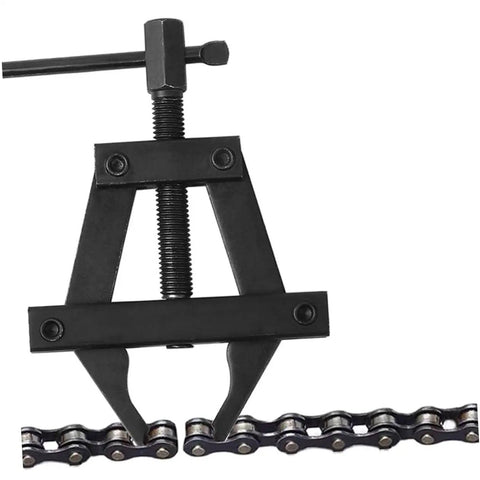 Hella Durable Motorcycle Chain Tensioner Tool Adjustable Chain Tightener For S Chain Rock Solid Bike Chain Adjuster shown on chain.