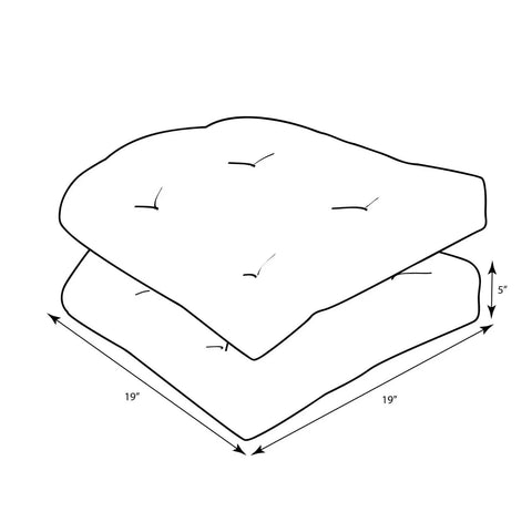 Diagram of Tropique Peridot Tufted Round Edge Outdoor Indoor Seat Cushions Set Of Two 19 By 19 Inches, showing dimensions and tufting.