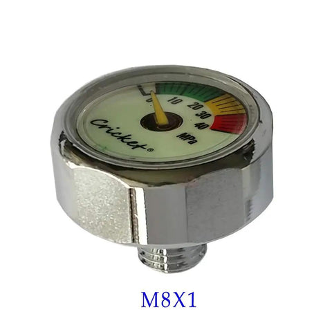 Close-up of Twin Pack PCP Paintball High Pressure Pump Gauge 1 Inch Mini Air Gauge M8x1 Thread 40MPa 400Bar 6000 PSI