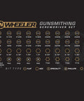 Wheeler gunsmithing screwdriver set bit types chart including flat, hex, specialty, Phillips, and Torx options.