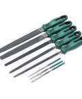 8 Piece Metal File Tray Set With Ergonomic Green Handles Includes Flat Half Round Round Square And Needle Files For Wood And Metal
