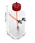 Transparent RC Gas Fuel Tank 300ml For 15 26cc Aircraft, Leakproof design with red cap and measurement dimensions visible