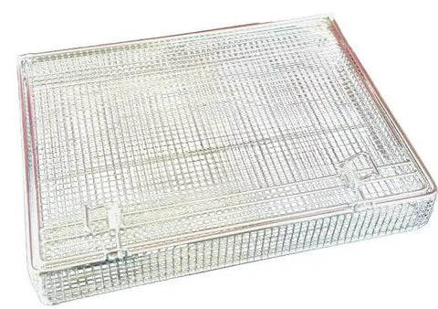 Stainless Steel Mesh Parts Washing Basket With Double Locking Lid For Secure Storage And Deep Cleaning, Rust Resistant Heavy Duty Organizer Tray For Workshops And Garages, 13.5 x 10.5 x 3 In.