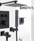 Dope Black Wall Mounted Bathroom Shower Combo That Steps Up The Game With A Bold Ten Inch Rain Head With Handheld Sprayer.