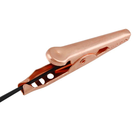 Close-up of a copper alligator clip from the Insulated Copper Gator Clips 24 Pack for Electrical Testing Red and Black Crocodile Clamps 27mm Length
