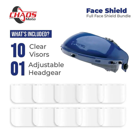 Built Tough Ansi Z87.1 Face Shield Kit Featuring Adjustable Headgear Plus Ten Clear Polycarbonate Shields for job site safety.
