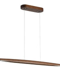 51 Inch Walnut Wood Linear Pendant Light For Kitchen Island And Dining Room Featuring Smooth Modern Lines And Straight Up Gorgeous Illumination To Level Up Your Home Decor Vibes Right Now hanging from a wood ceiling mount.