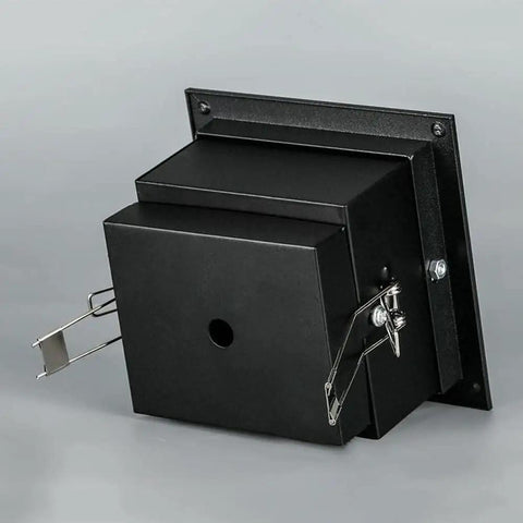 Recessed LED Ceiling Light, Downlight black housing with clips, designed for flush ceiling installation, mounting component.
