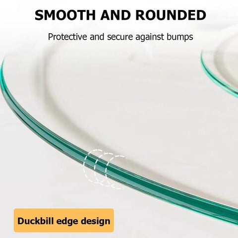 Duckbill edge of Dope Large Glass Turntable For Dining Tables, 360 Degree Rotating Lazy Susan Tray, clear glass detail