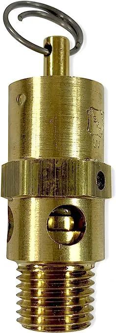 Brass safety pressure relief valve, front view, 1/4 in NPT, ring handle