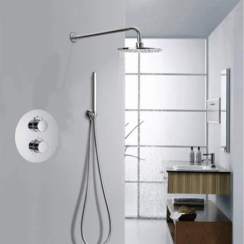 UMJIGF Chrome Thermostatic Shower System with Cold and Hot Water Wall Mounted Brass Shower Faucet with 12 inch shower head.