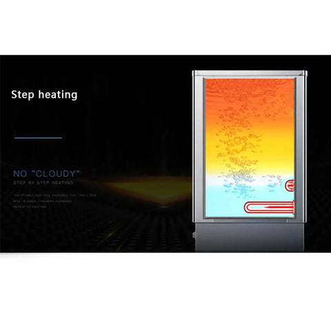 Pro Workhorse Commercial Electric Water Heater 120 Liter Step Heating Tank showing digital water heating process and clear temperature gradient.