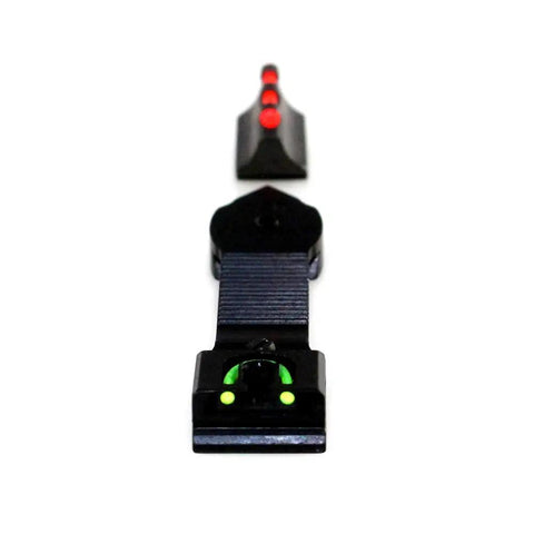 Image of Adjustable FireSight Set For Three Eighths Dovetail Sights Replaces Front Bead With Fiber Optic showing rear and front view.