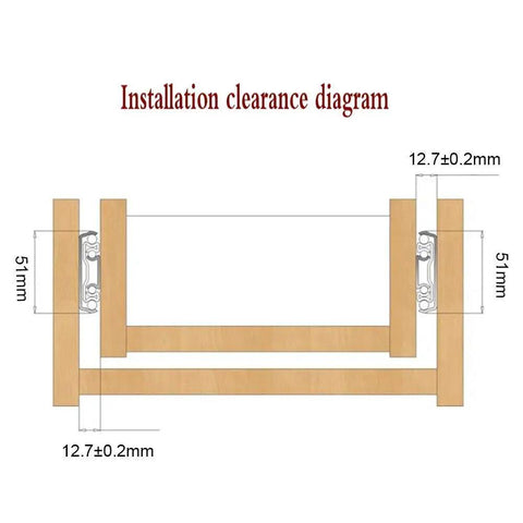 Installation clearance diagram for Beefed Up Heavy Duty Soft Close Drawer Slides With Lock, dimensions shown.